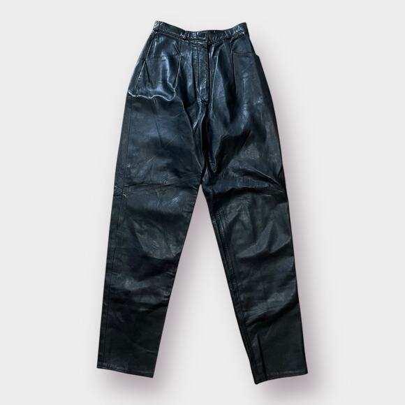 80s Vakko Black Leather Pants‎ - Picture 1 of 4